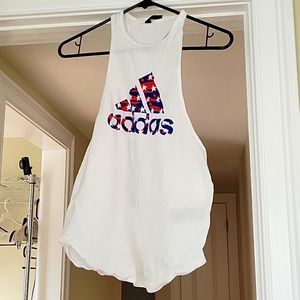 Adidas White Racerback Tank S Logo Workout Top Athletic USA Graphic
